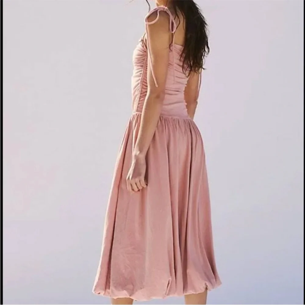 Free People Liza Drop Waist Midi Dress in Tuscany (taupe rose) - Picture 7 of 7